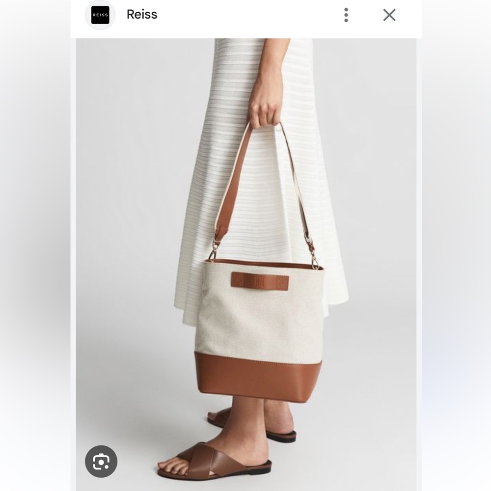 Reiss Off-White/Tan Berkley Small Bucket Bag
